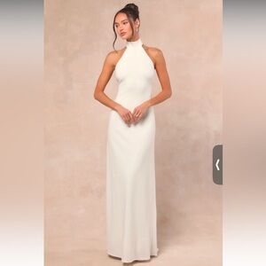 Lulus Alaura White Backless Halter Maxi Dress